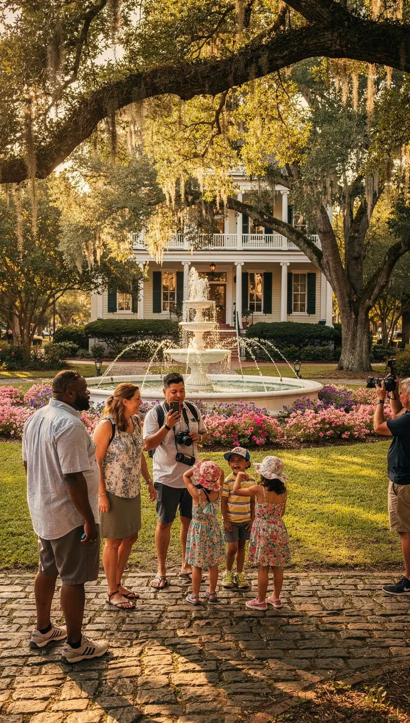 Старинный фонарь, освещающий вечернюю улицу Саванны.