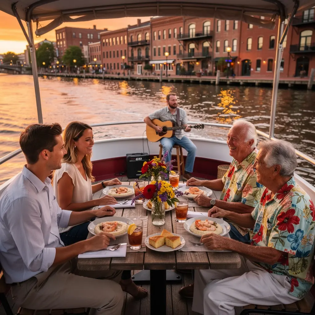 Уютный кафе на площади с местами для отдыха на открытом воздухе.