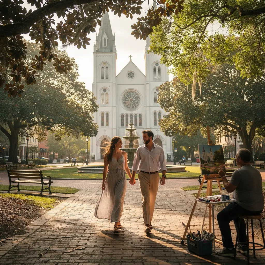 Архитектурные детали колониальных зданий Саваны с яркими цветами.