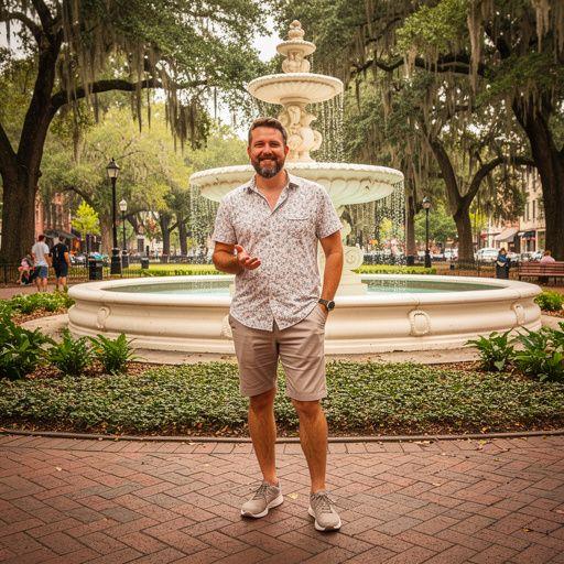 Призрак, блуждающий по старинной улице Саванны в вечернее время.